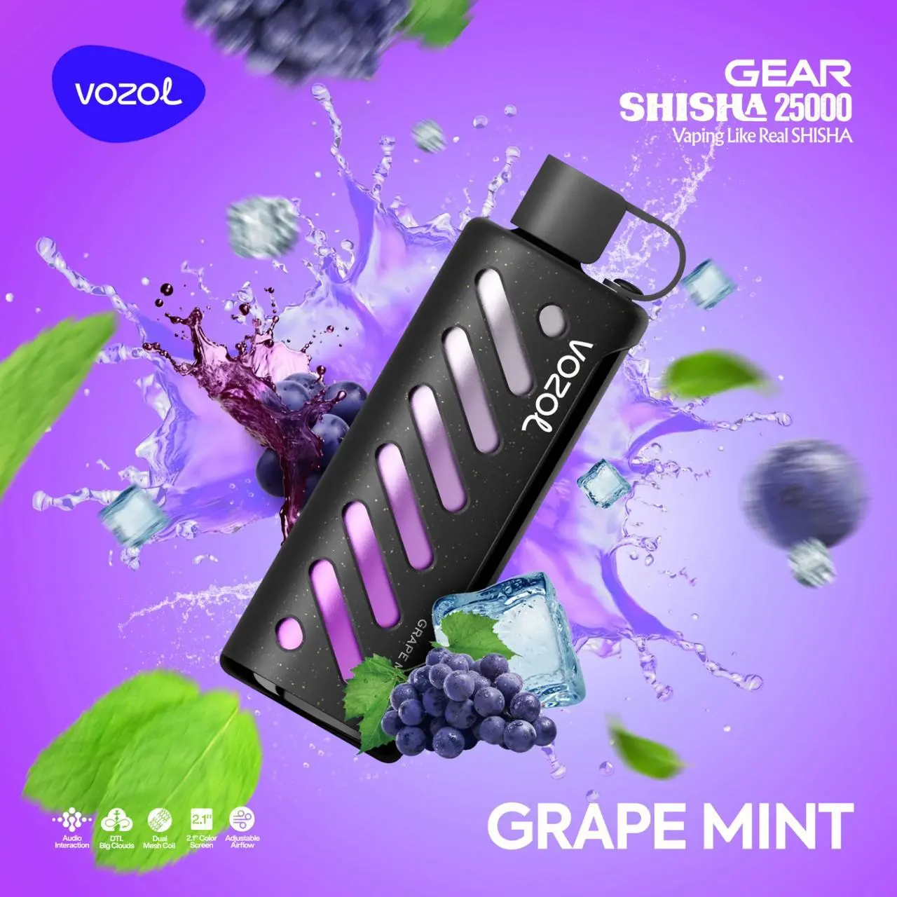 Vozol Gear Shisha Grape Mint - Ferahlatıcı Üzüm ve Nane Uyumu!