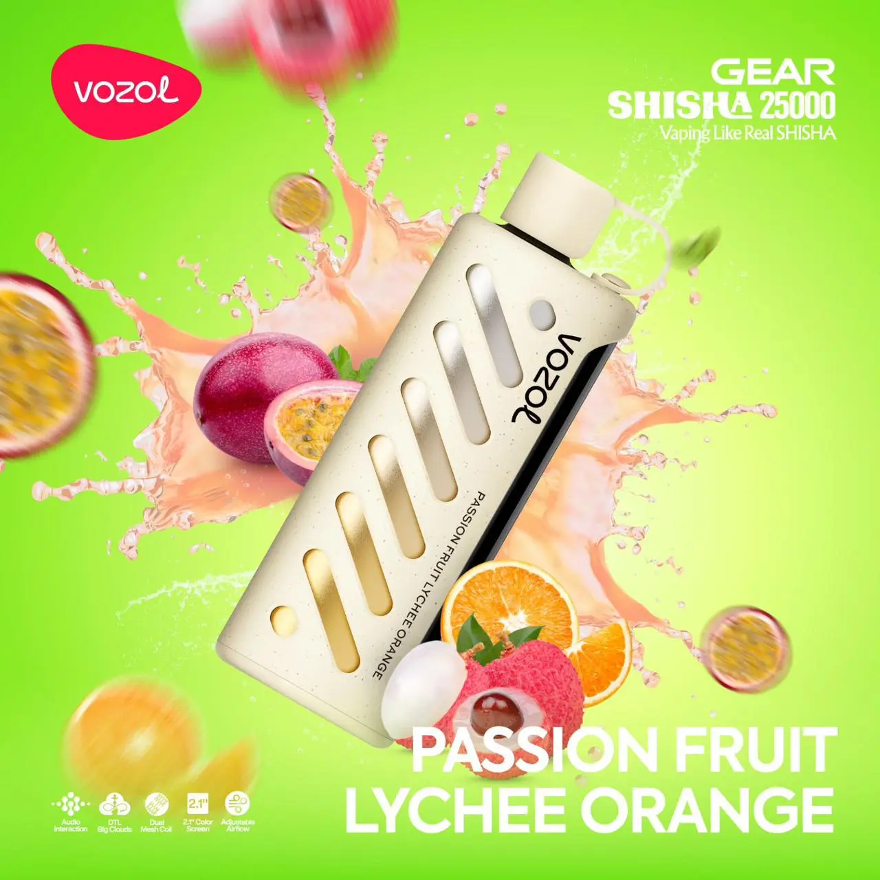 Vozol Gear Shisha Passion Fruit Lychee Orange – Egzotik Meyve Üçlüsü!